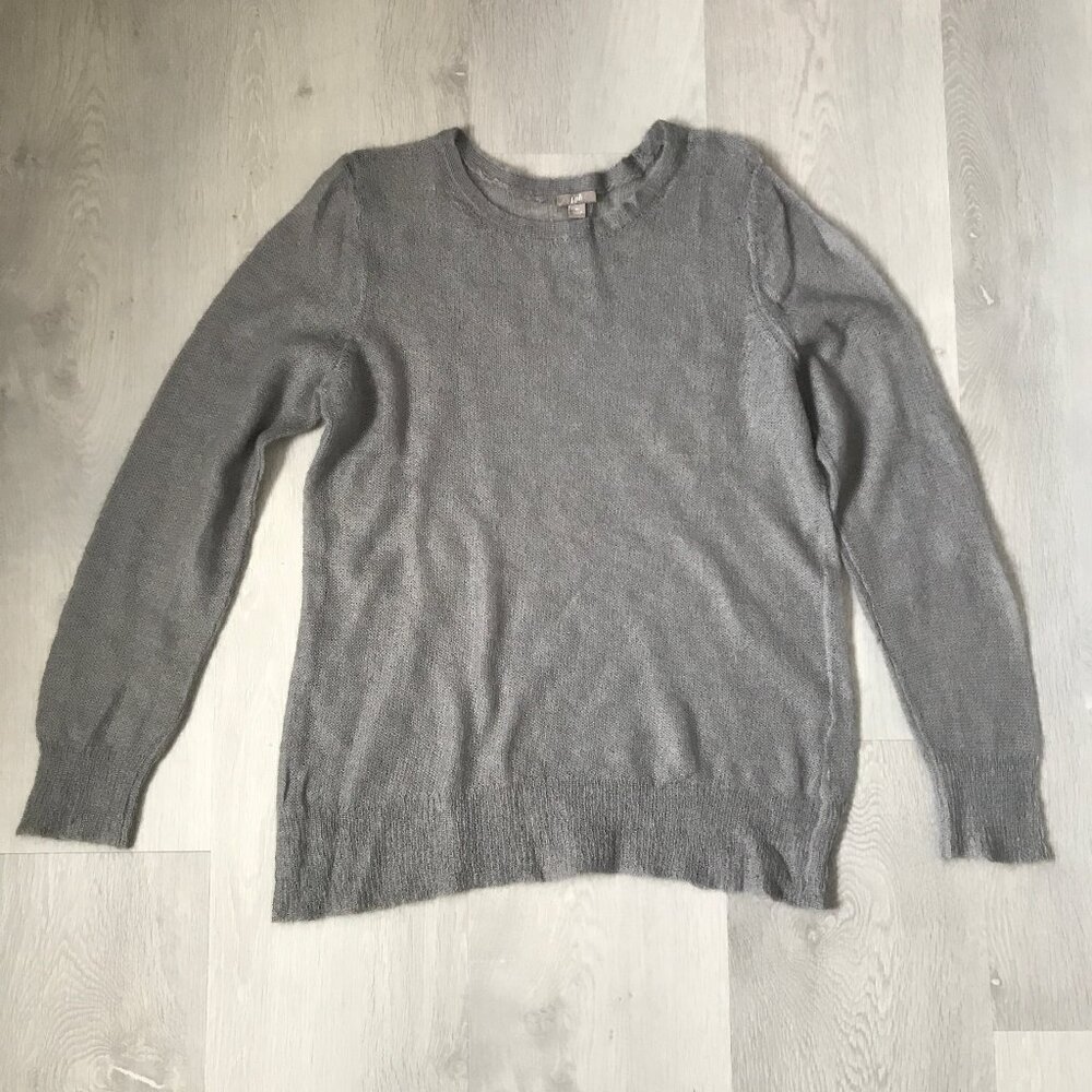 J JILL SWEATER GRAY OPEN KNIT SEMI SHEER LONG SLEEVE XL